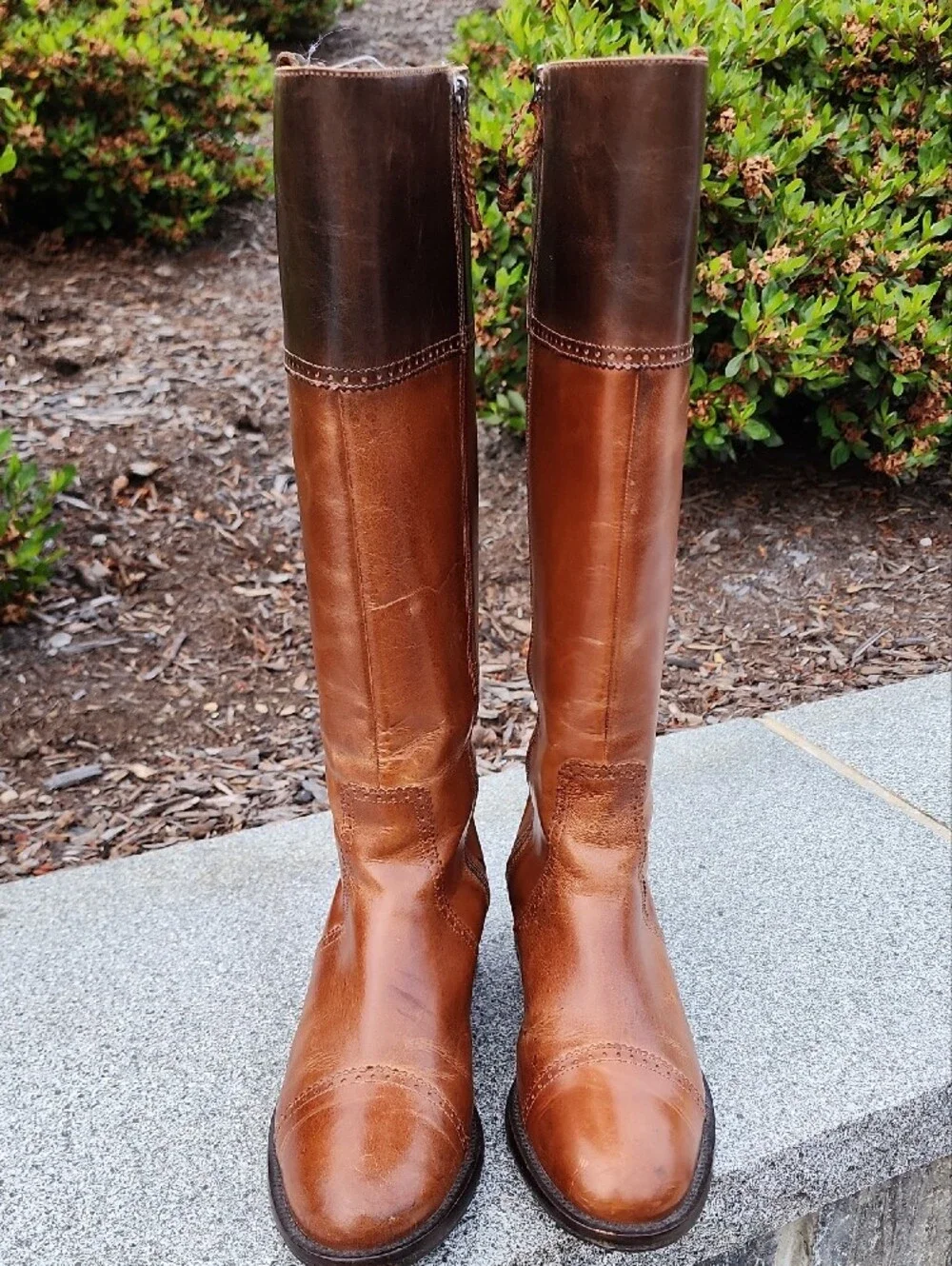 Charlie 1 Horse Two-Tone Brown Leather Riding Boots Handcrafted In Brazil sz 6 B